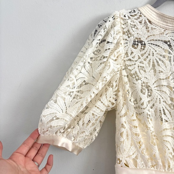 Self-Portrait Floral Lace Short Sleeve Midi Dress in Ivory Women’s Size US 8 - Picture 4 of 13